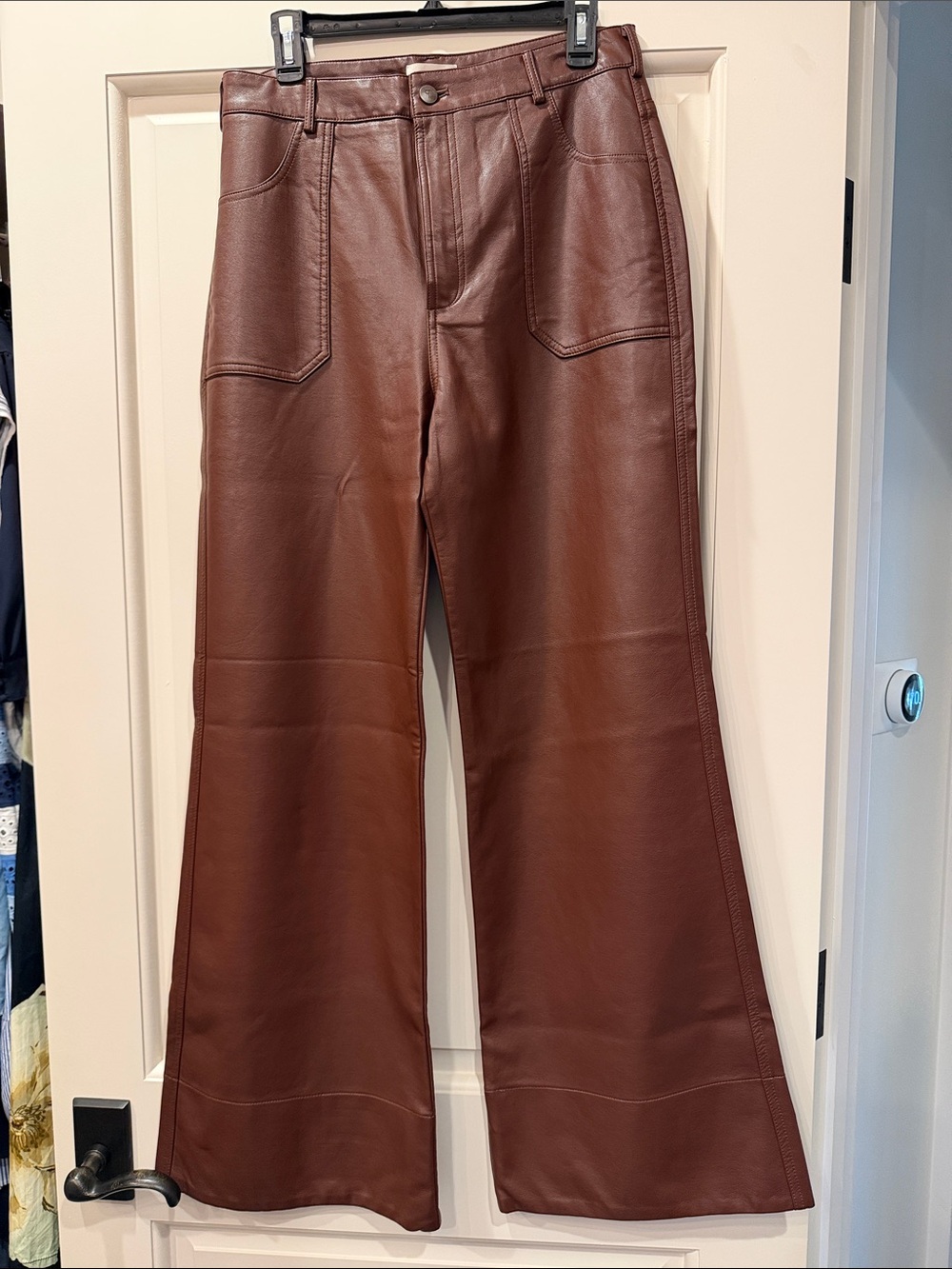 Pilcro Wide-Leg Faux Leather Jeans in Chestnut Brown